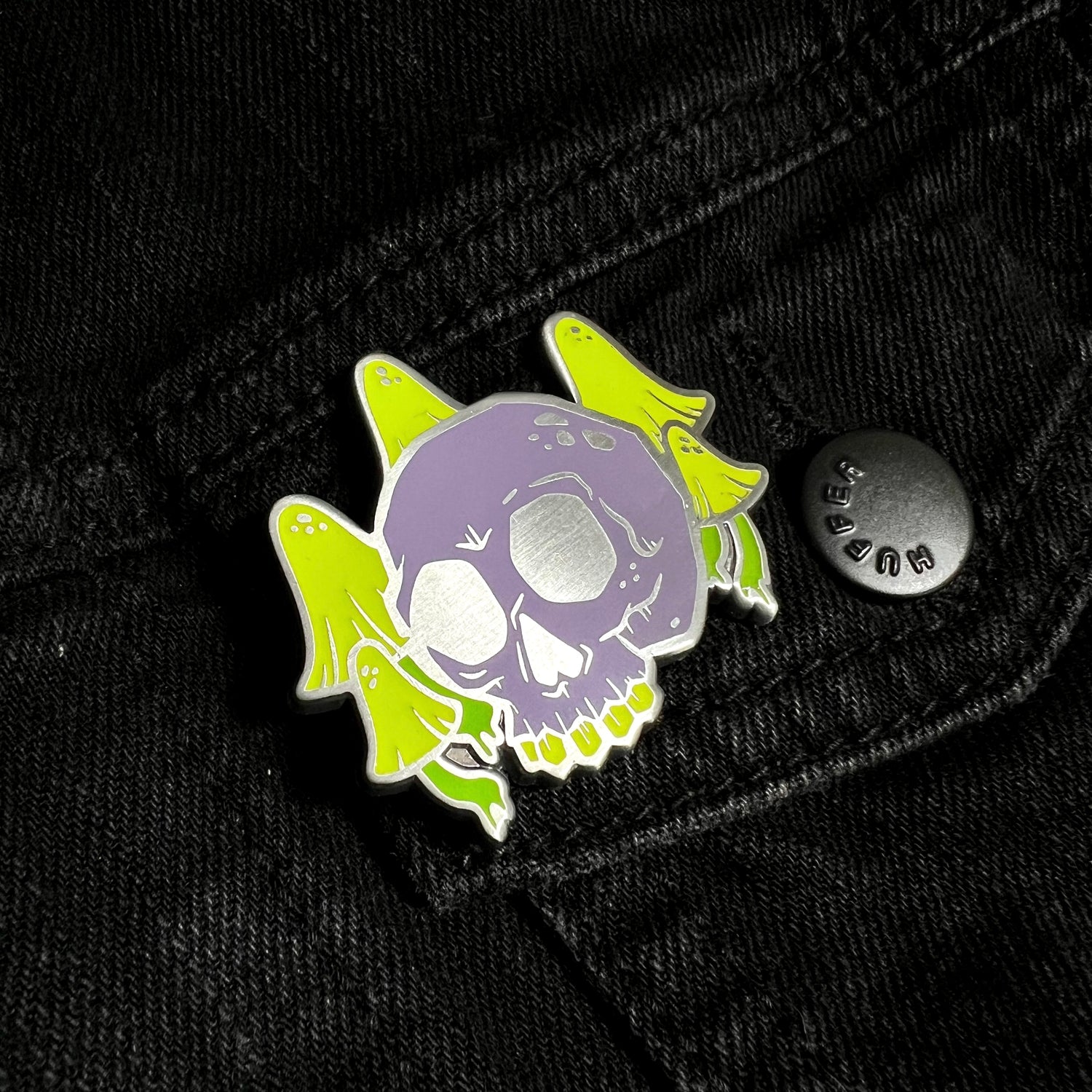 Glow-in-the-Dark Fungi Skull Pin