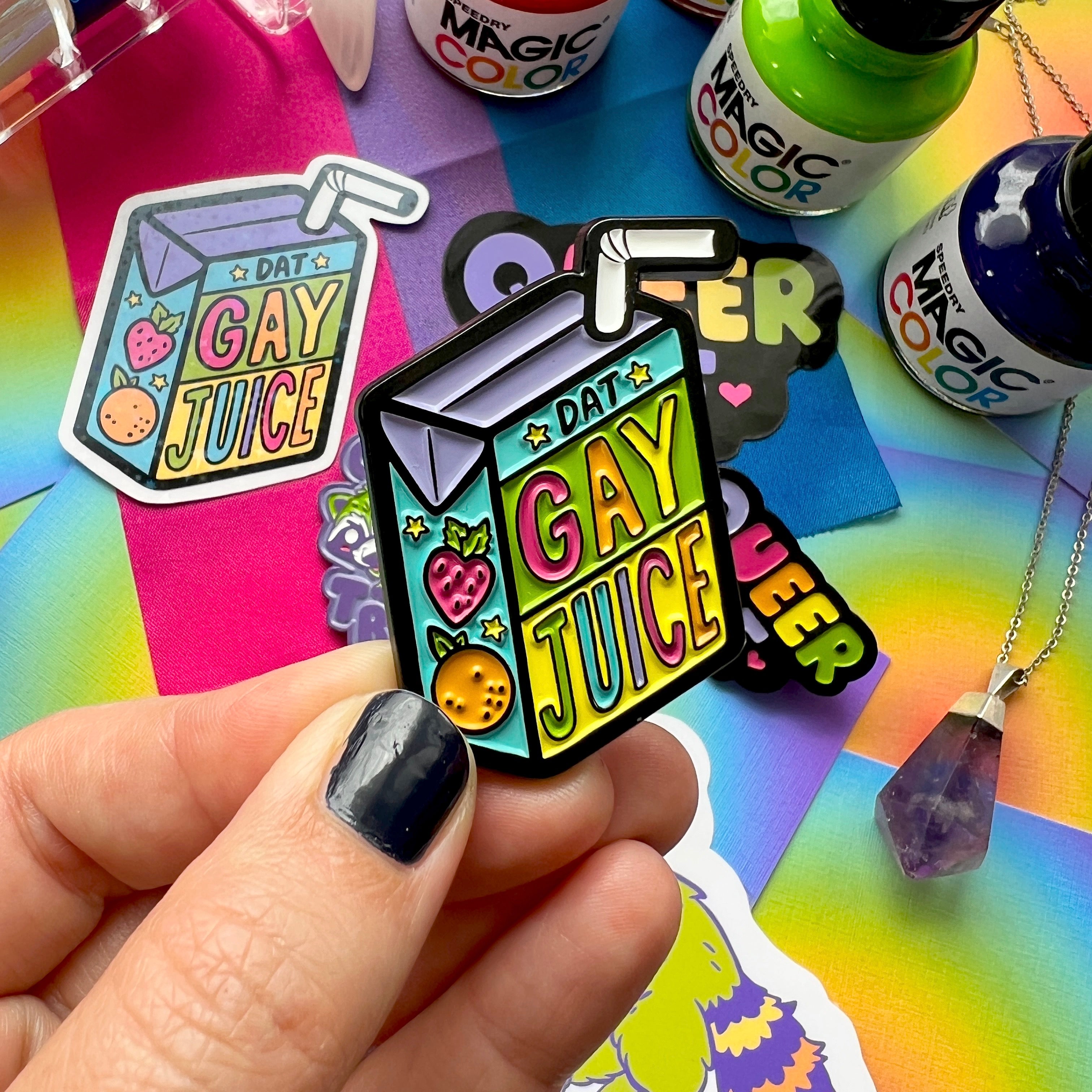 Dat Gay Juice Box Pride Enamel Pin