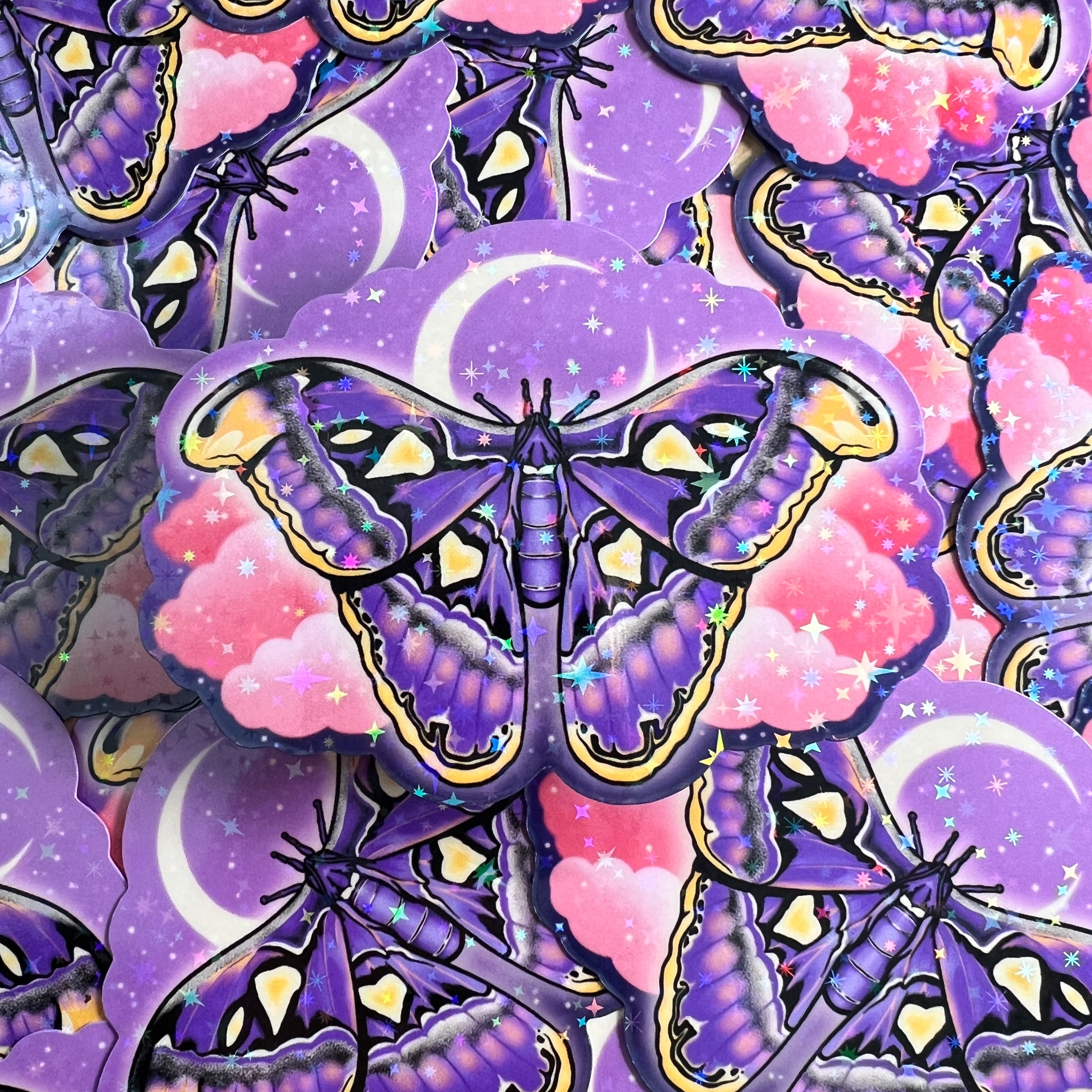 Purple Atlas Moth Sparkle Sticker