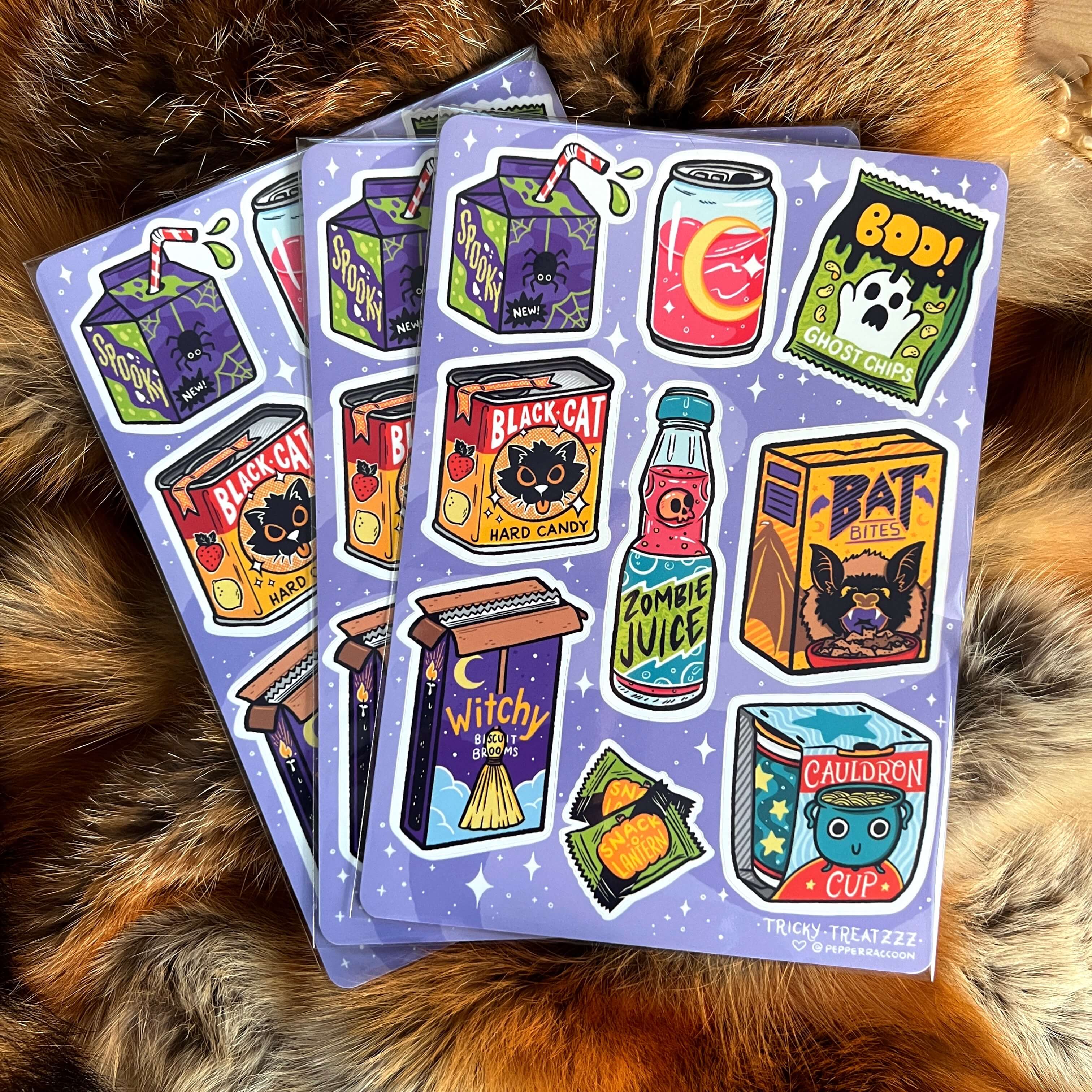 Tricky Treatzzz Sticker Sheet – Pepper Raccoon