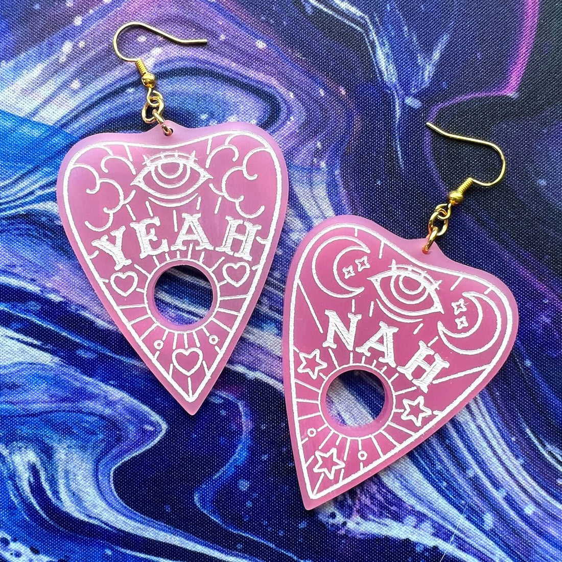 Yeah Nah Ouija Planchette Acrylic Earrings