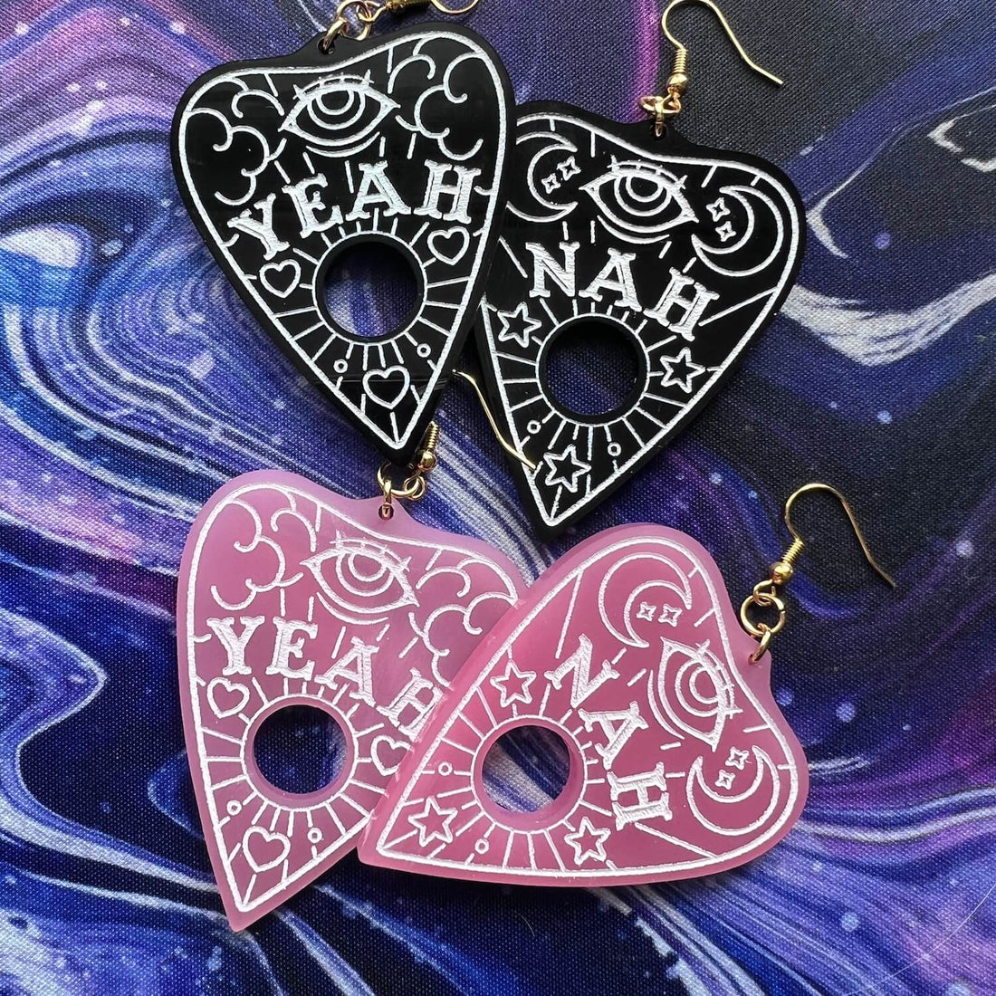 Yeah Nah Ouija Planchette Acrylic Earrings