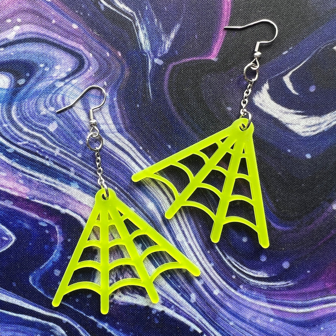 Neon Spiderweb Acrylic Earrings
