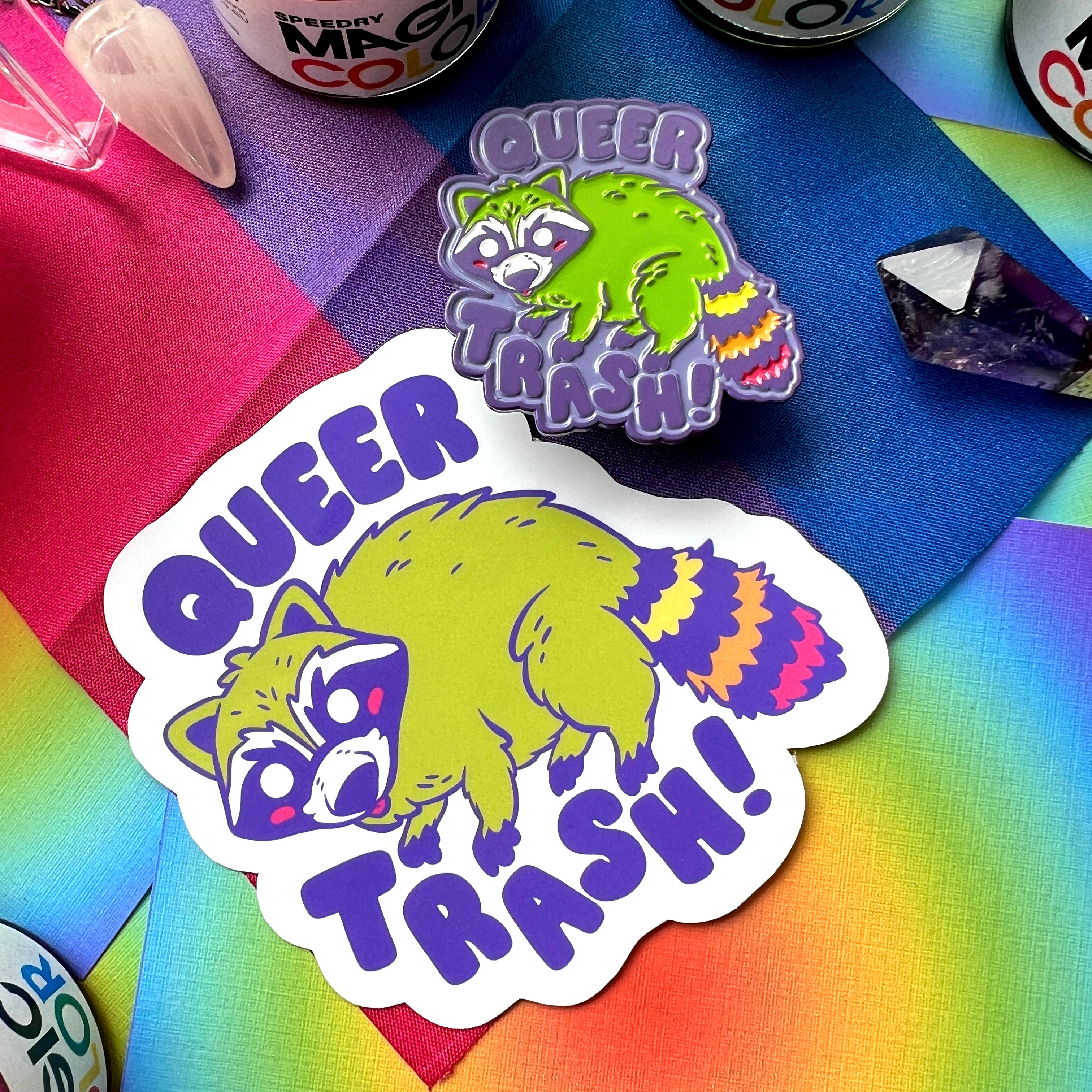 Queer Trash Raccoon Pride Enamel Pin